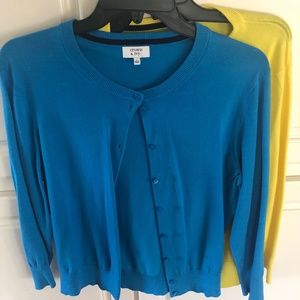 2 Crown and Ivy cardigans.  Royal Blue and Bright Yellow.  Women's size large.